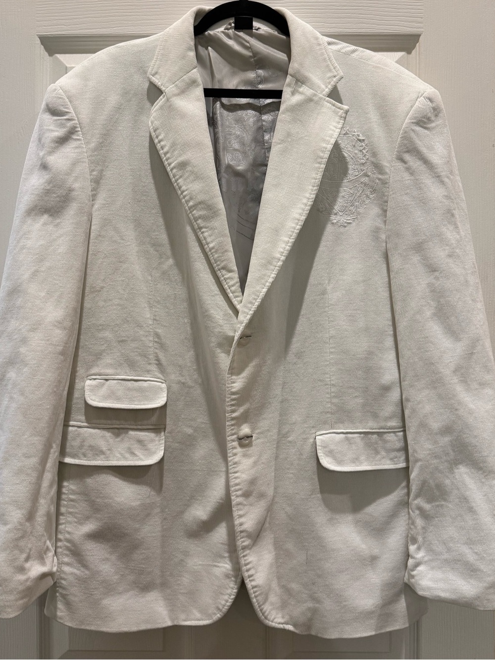 Franky Max: Men: Jacket / Blazer White Corduroy Embroidered Vintage Size 2XL